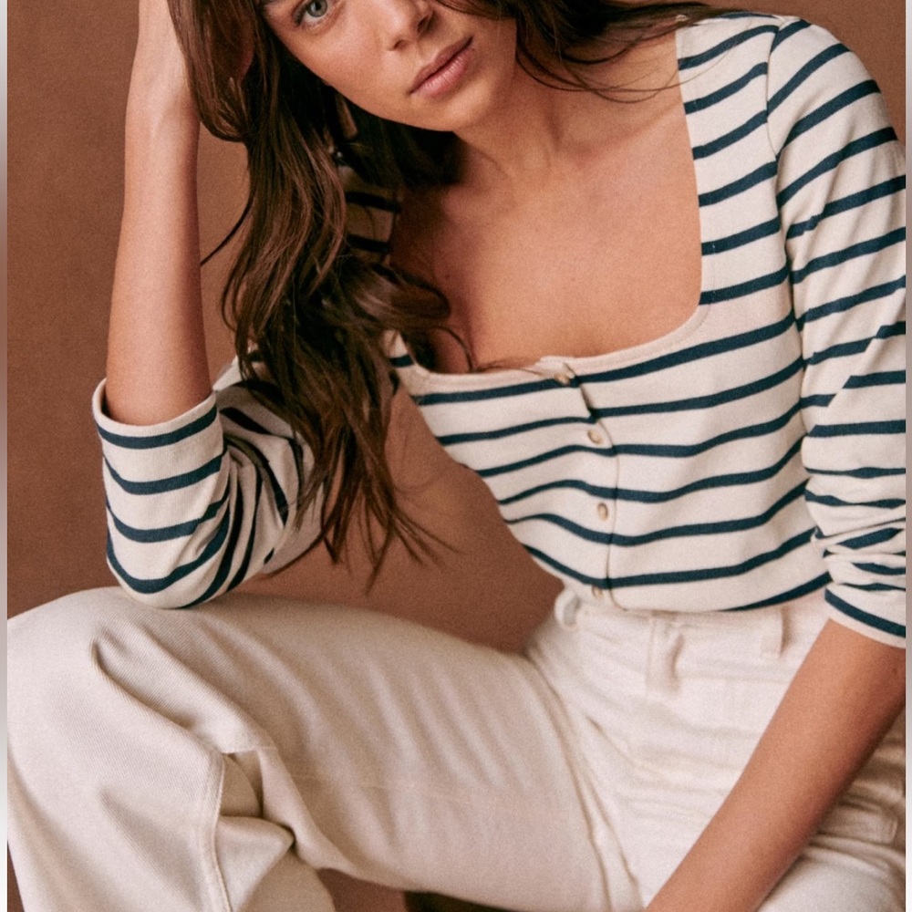 Sezane Linéa Marinière Ecru / Navy - Size M